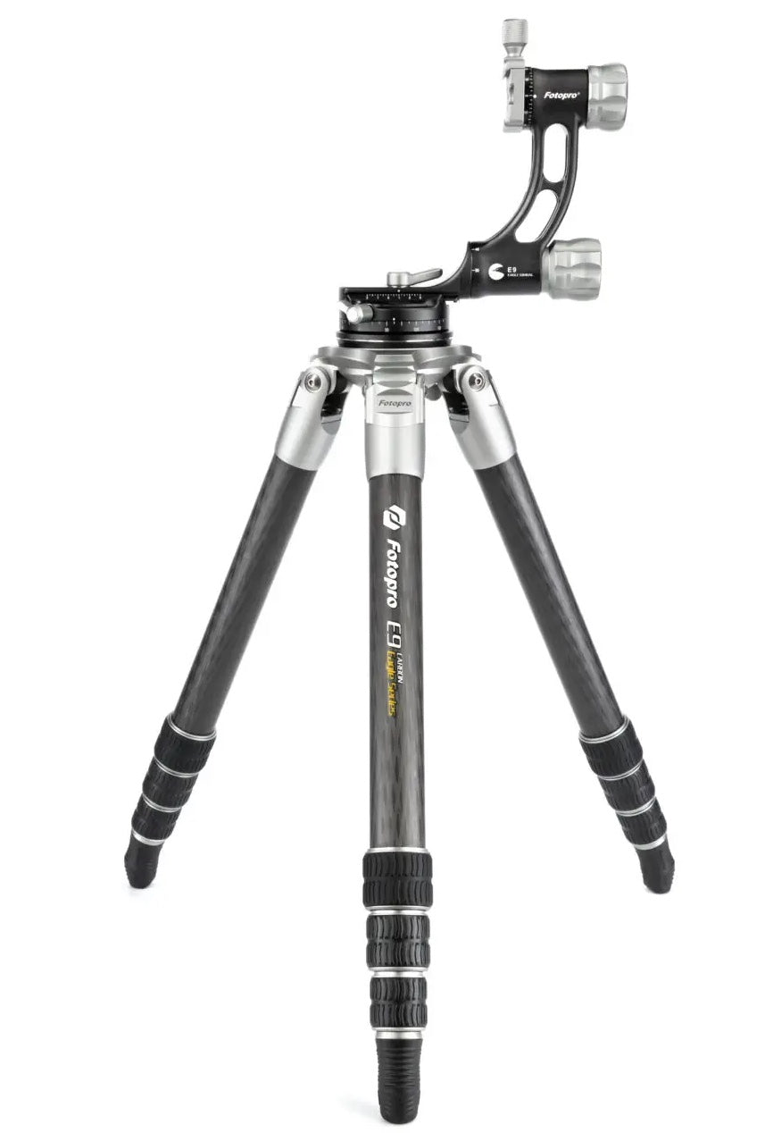 Fotopro E9 Eagle Series 4-Section Carbon Fiber Tripod with Gimbal Head, Holds 66 lbs, Extends to 63"