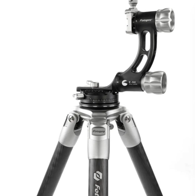 Fotopro E9 Eagle Series 4-Section Carbon Fiber Tripod with Gimbal Head, Holds 66 lbs, Extends to 63"