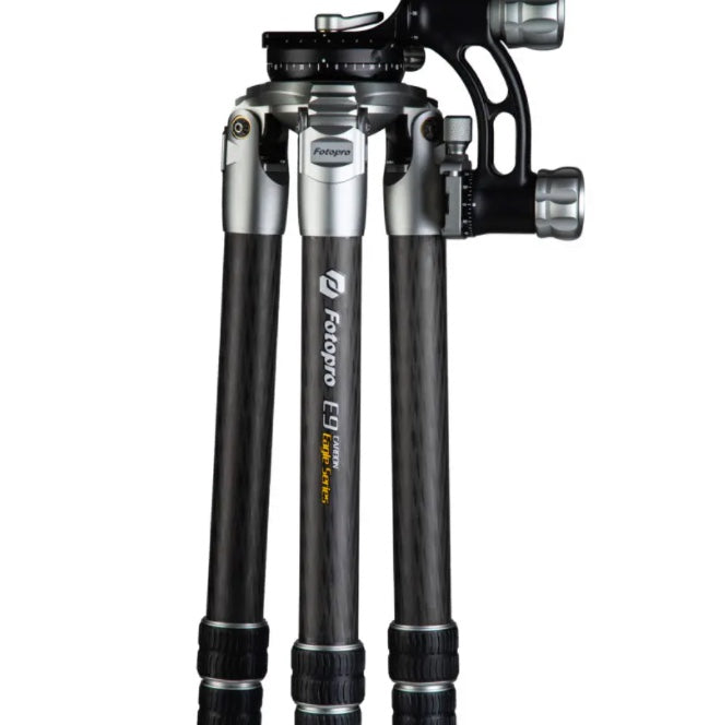 Fotopro E9 Eagle Series 4-Section Carbon Fiber Tripod with Gimbal Head, Holds 66 lbs, Extends to 63"